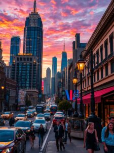 Vibrant Cityscape at Dusk – free AI stock image