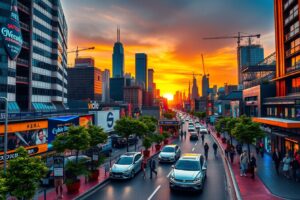 Vibrant Cityscape at Dusk – free AI stock image