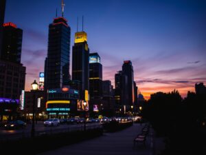 Vibrant Cityscape at Dusk – free AI stock image