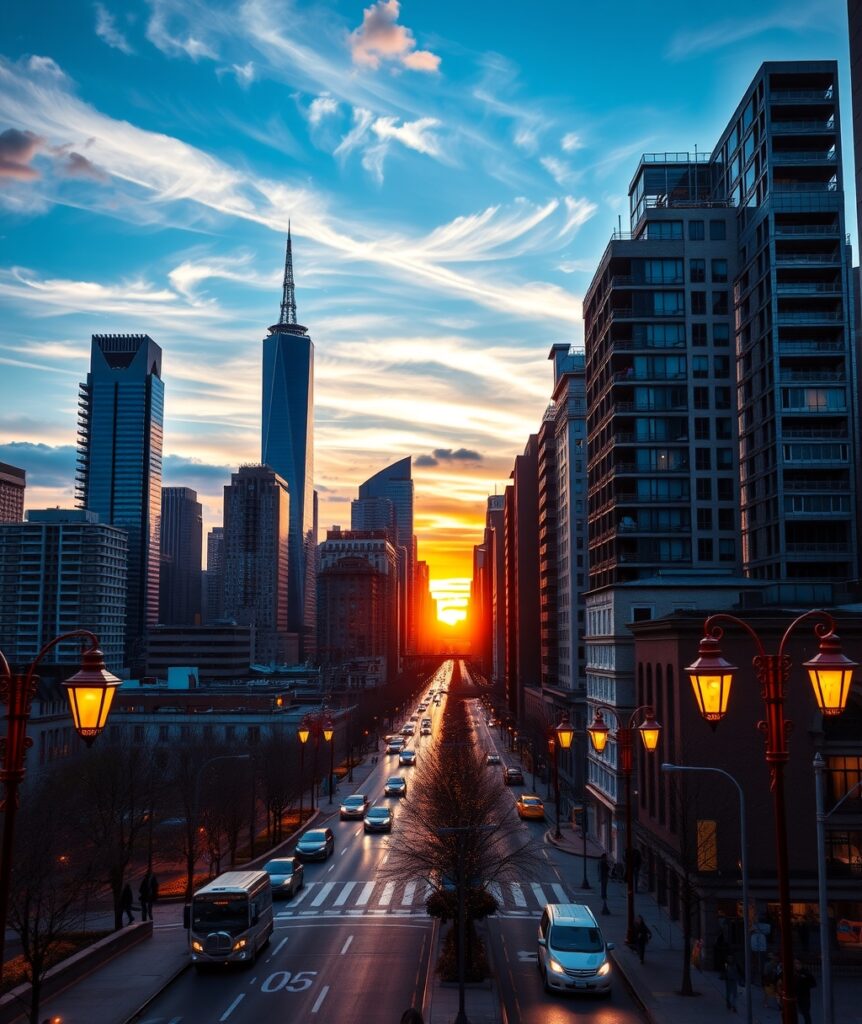Vibrant Cityscape at Dusk – free AI stock image