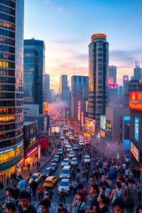 Vibrant Cityscape at Dusk – free AI stock image