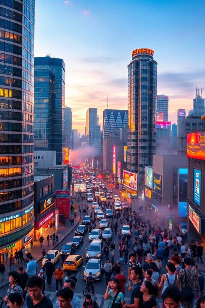 Vibrant Cityscape at Dusk – free AI stock image