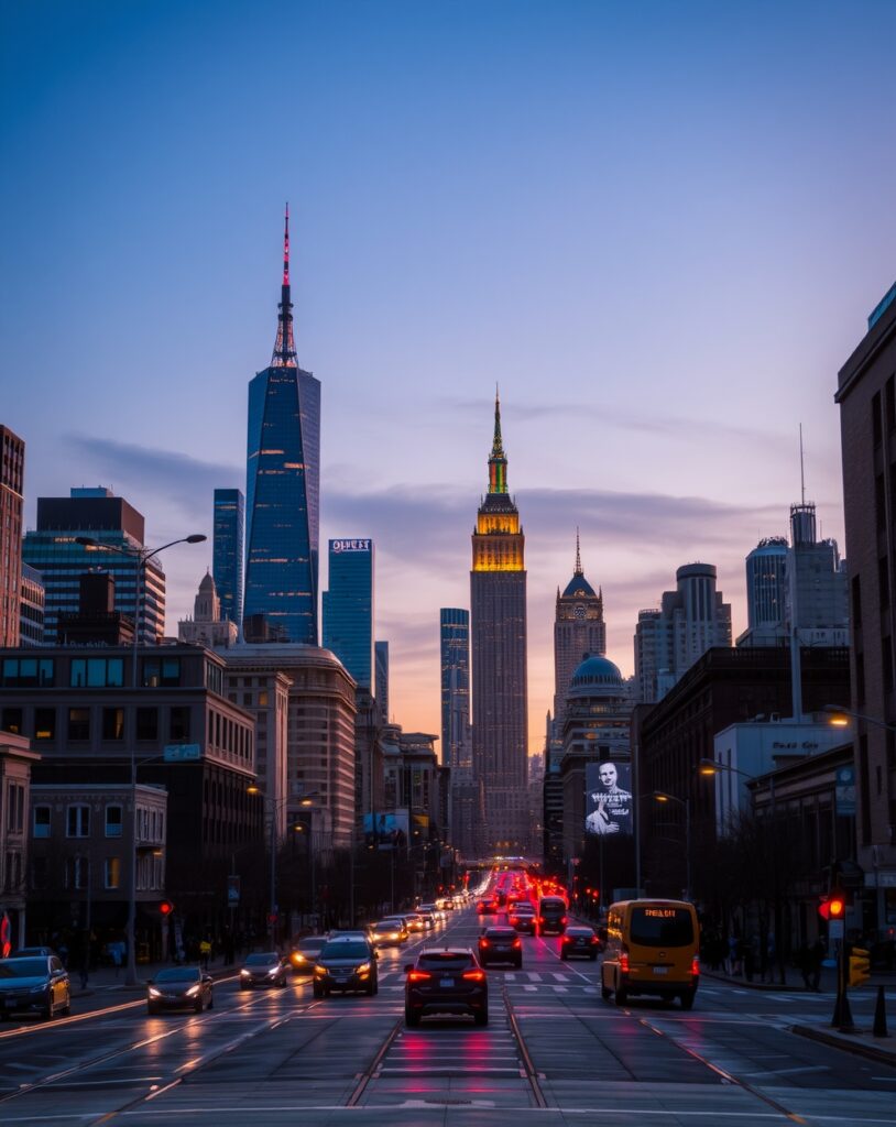 Vibrant Cityscape at Dusk – free AI stock image