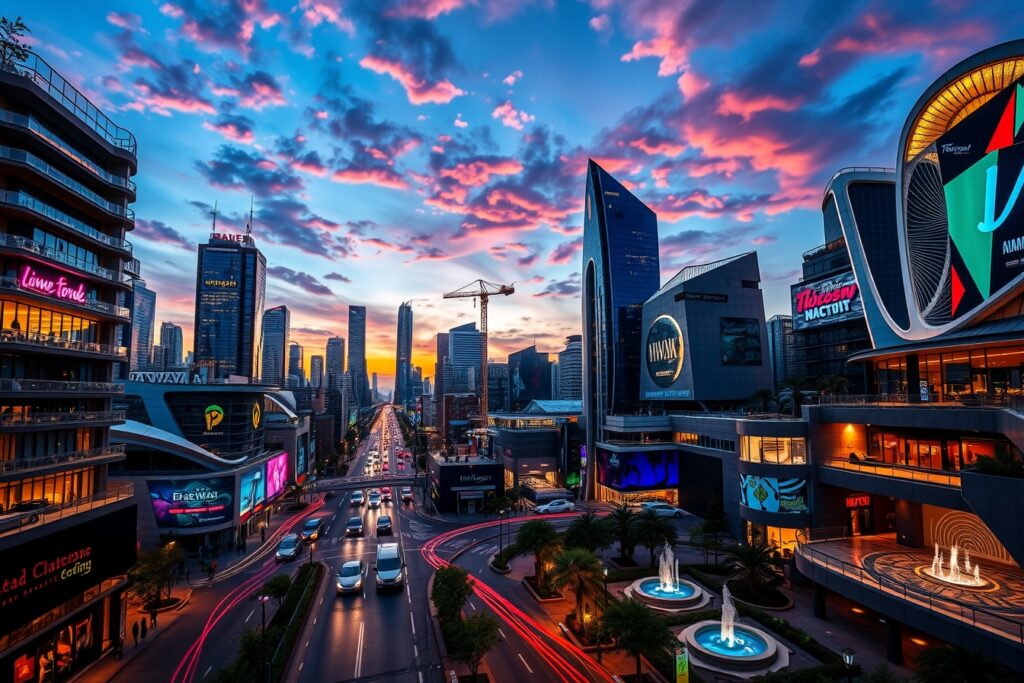 Vibrant Cityscape at Dusk with Lights – free AI stock image