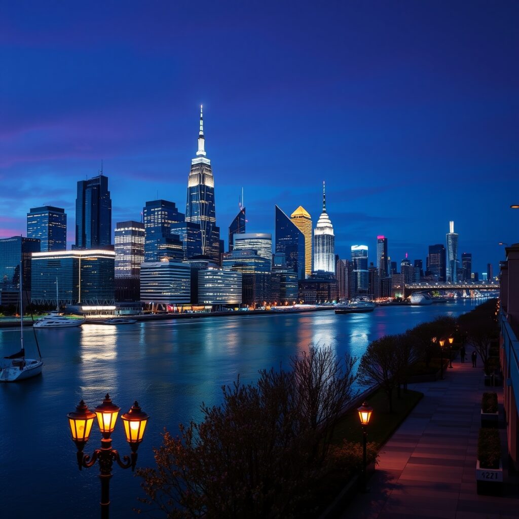 Vibrant Cityscape at Dusk with Lights – free AI stock image