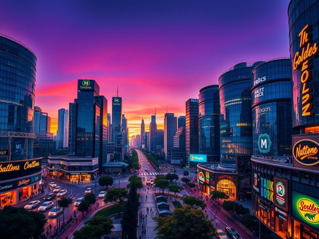 Vibrant Cityscape at Dusk with Lights – free AI stock image
