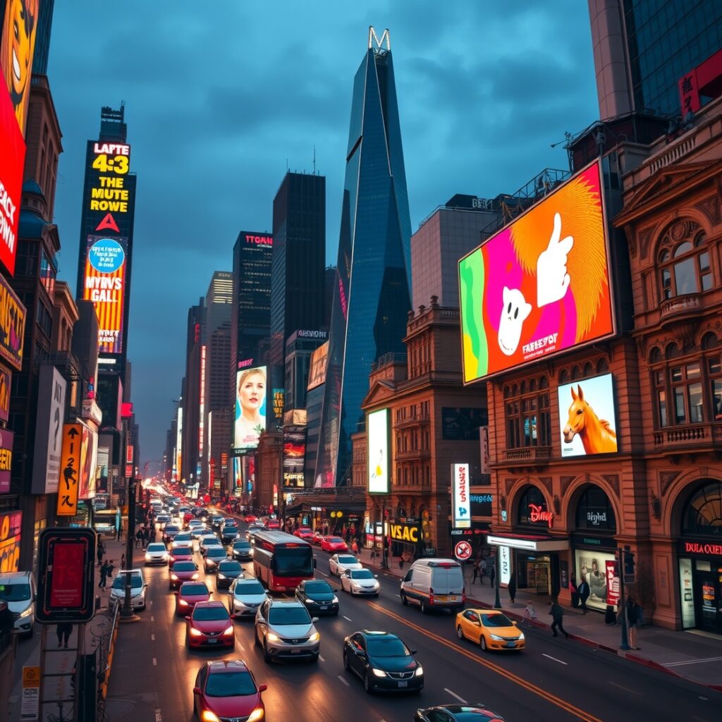Vibrant Cityscape at Dusk with Neon Lights – free AI stock image
