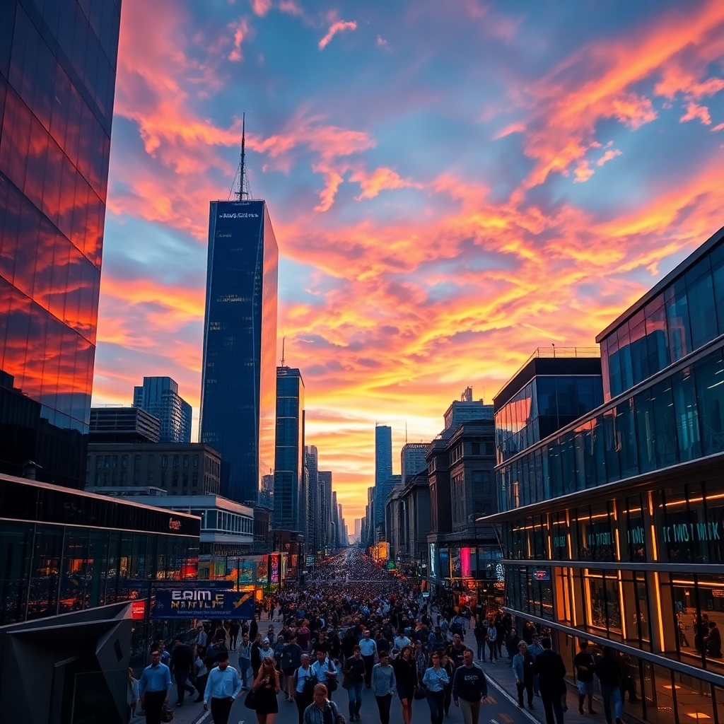 Vibrant Cityscape at Dusk with Neon Lights – free AI stock image