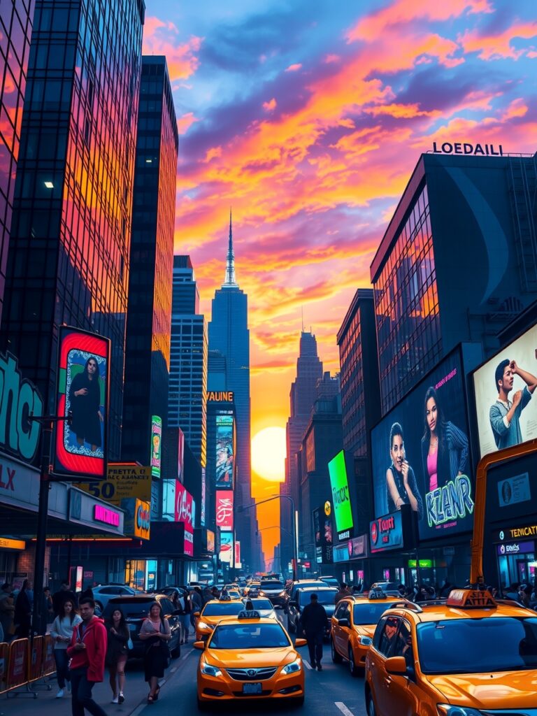 Vibrant Cityscape at Dusk with Neon Lights – free AI stock image