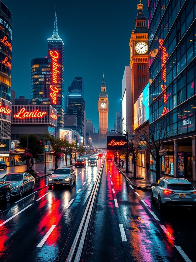 Vibrant Cityscape at Night – free AI stock image
