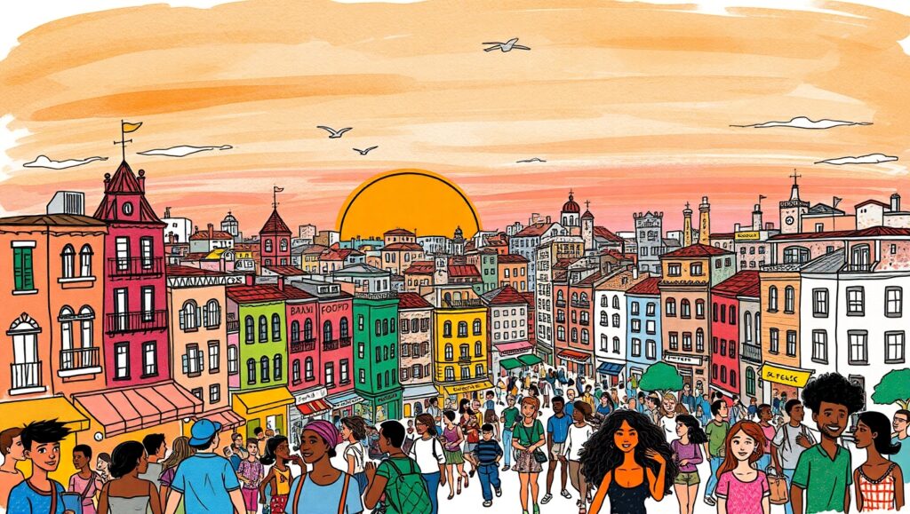 Vibrant Cityscape at Sunset – free AI stock image