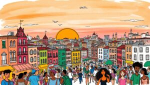 Vibrant Cityscape at Sunset – free AI stock image