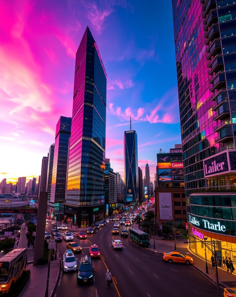 Vibrant Cityscape at Twilight – free AI stock image