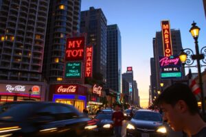 Vibrant Cityscape at Twilight – free AI stock image