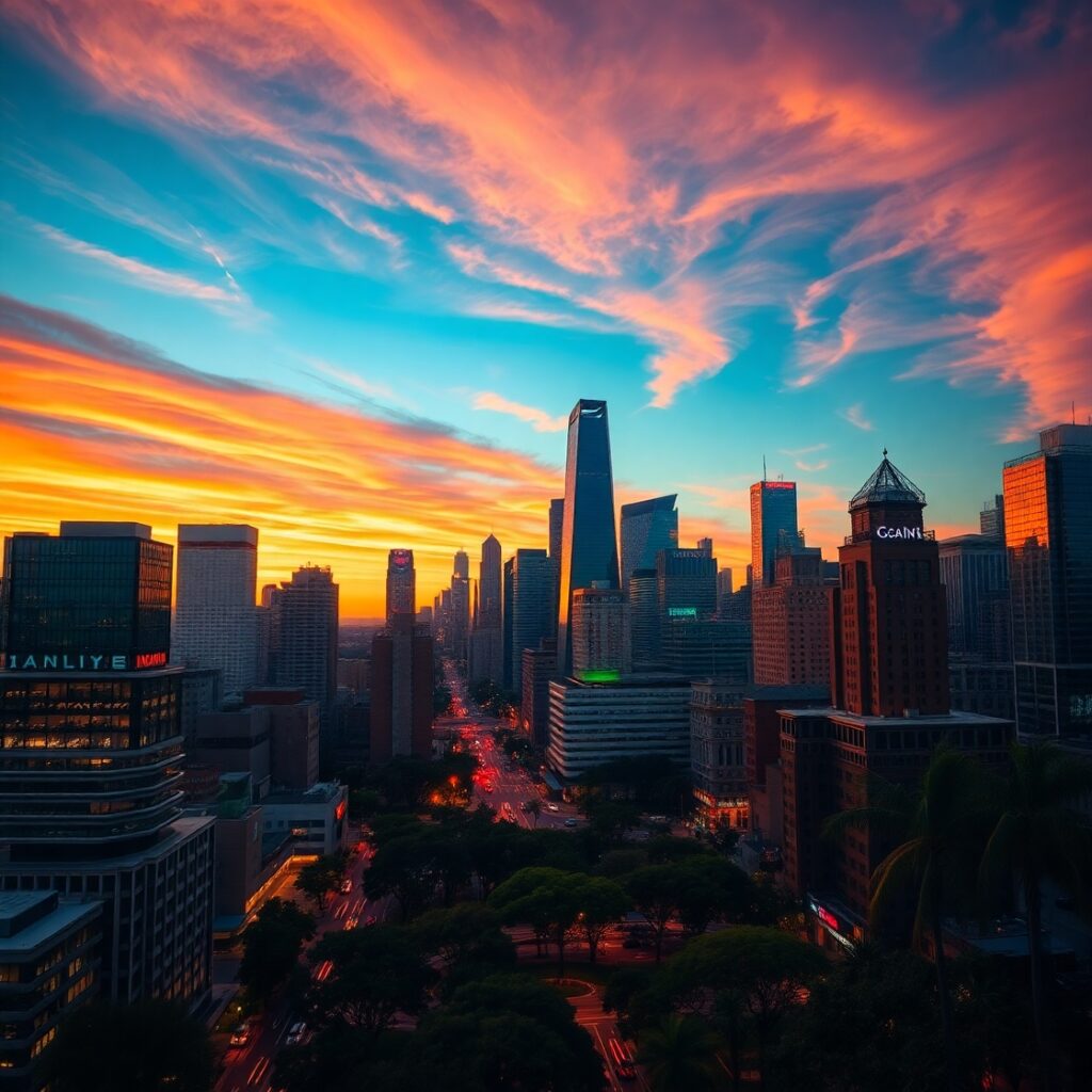 Vibrant Cityscape at Twilight – free AI stock image