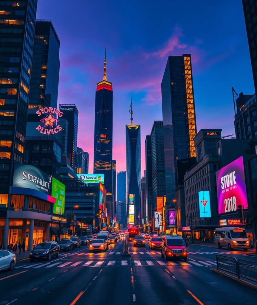 Vibrant Cityscape at Twilight – free AI stock image