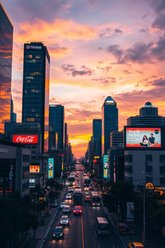 Vibrant Cityscape at Twilight – free AI stock image