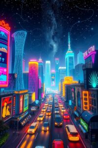 A Vibrant Cityscape Comes to Life – free AI stock image