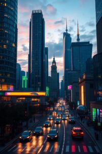 Vibrant Cityscape Under a Twilight Sky – free AI stock image