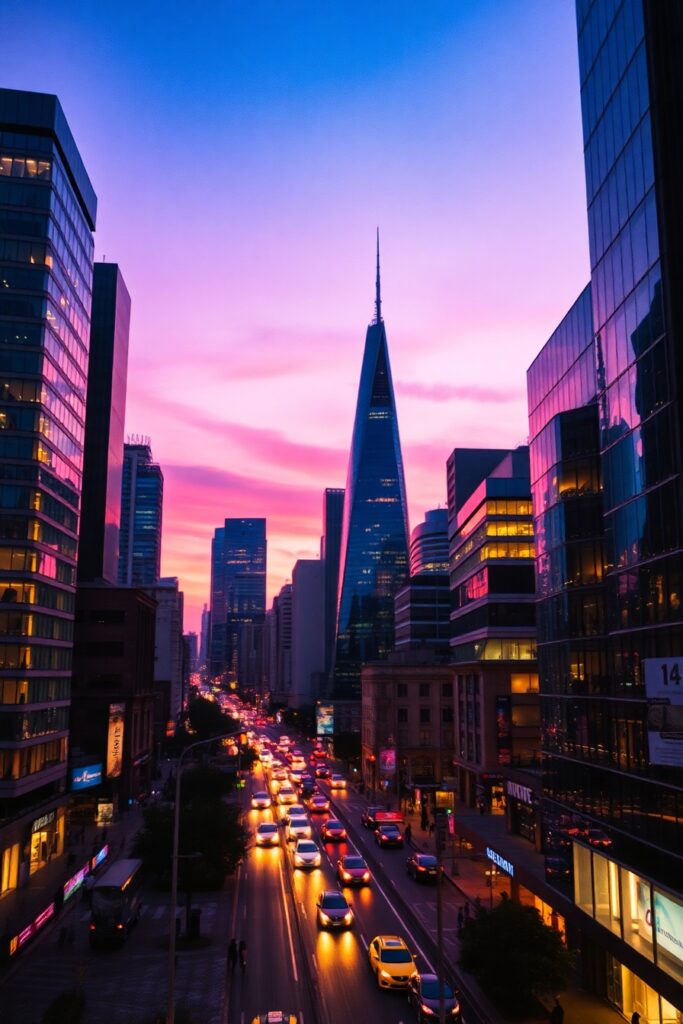 Vibrant Cityscape Under a Twilight Sky – free AI stock image
