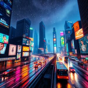 Vibrant Cityscape Under Night Lights – free AI stock image