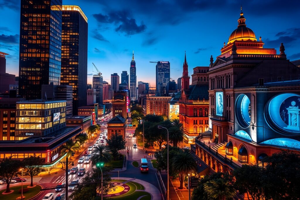 Vibrant Cityscape Under Twilight Sky – free AI stock image