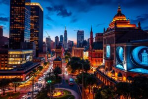 Vibrant Cityscape Under Twilight Sky – free AI stock image
