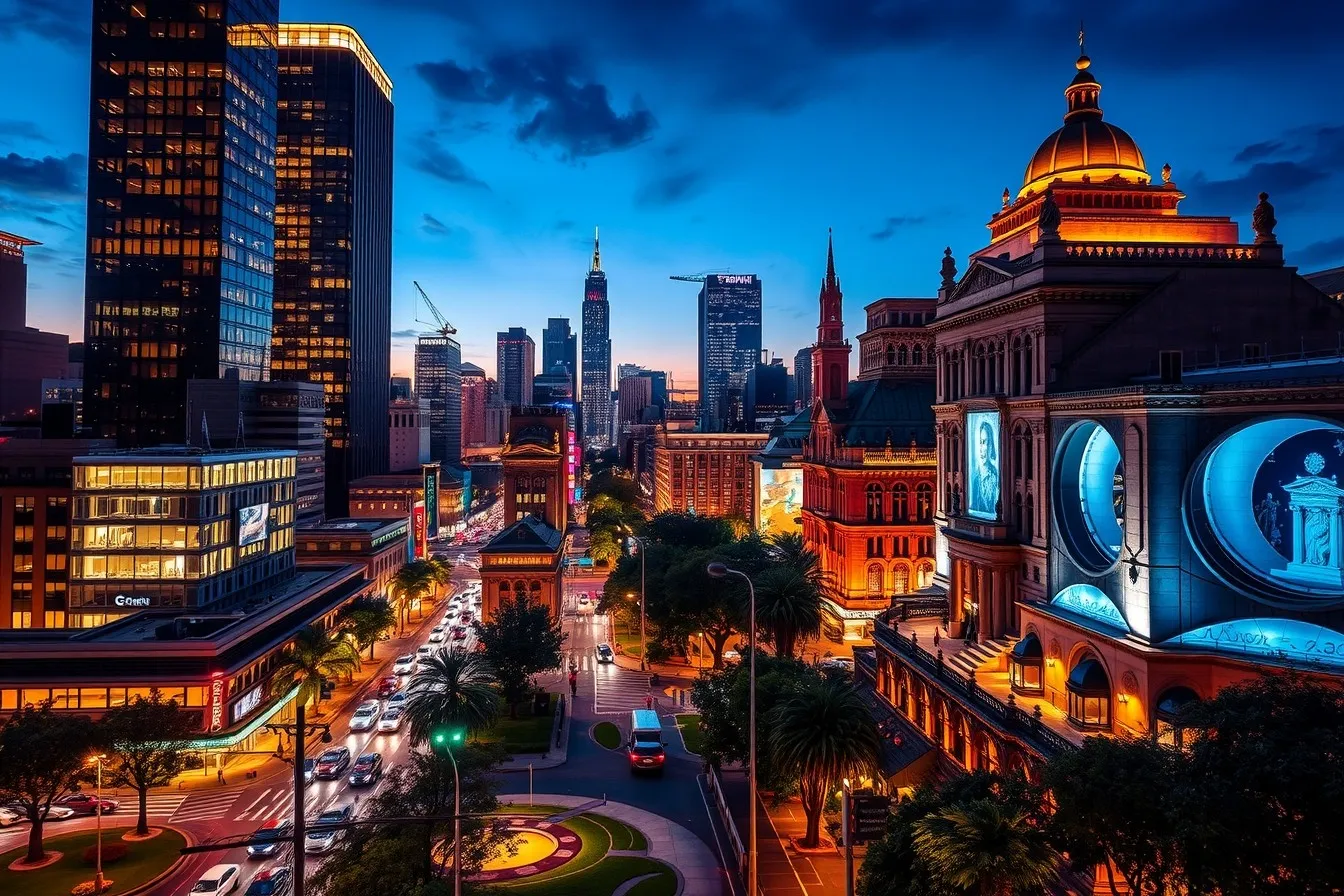 Vibrant Cityscape Under Twilight Sky