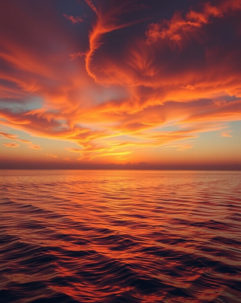Vibrant Colors of a Sunset Over Water – free AI stock image