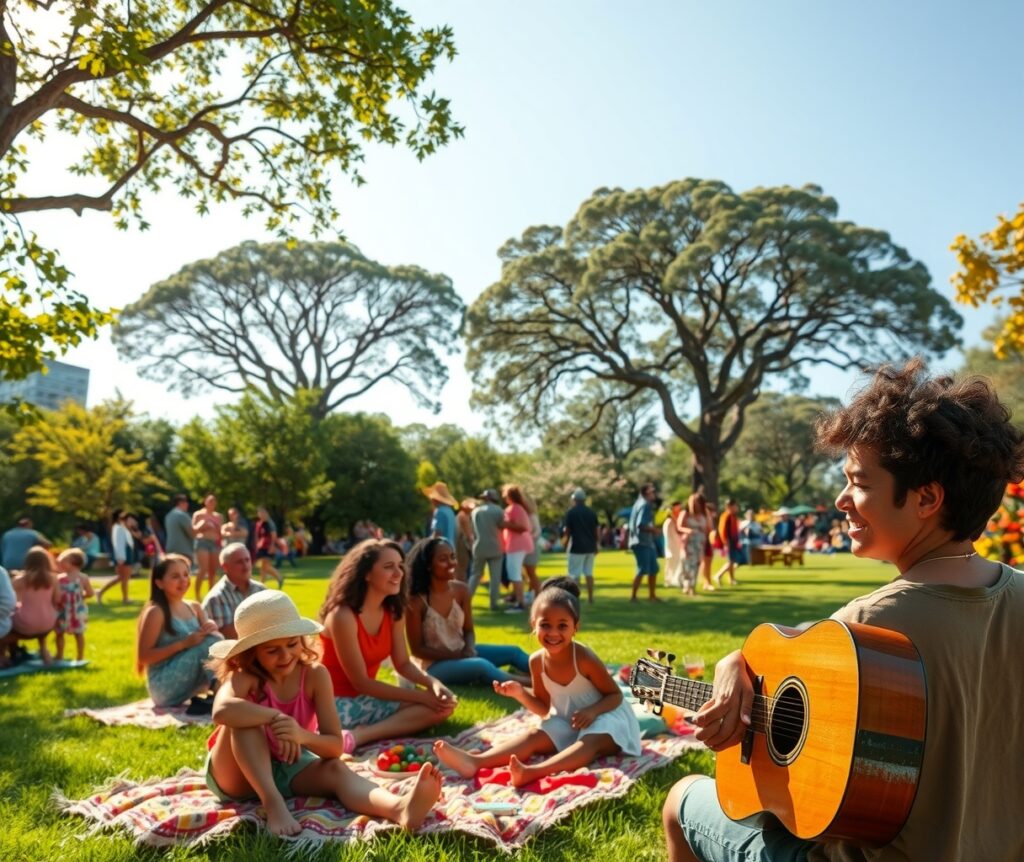 A Vibrant Community Gathering in the Park – free AI stock image