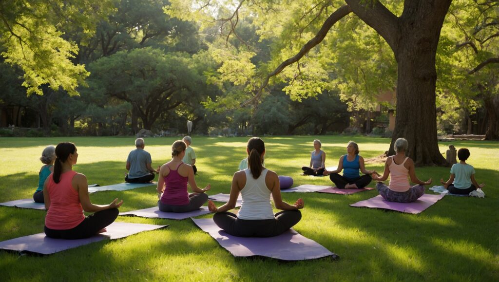 Vibrant Community Yoga in a Park – free AI stock image