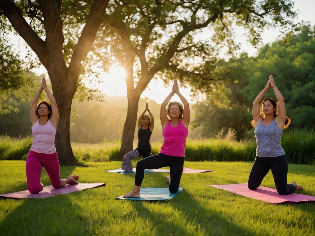 Vibrant Community Yoga in Nature – free AI stock image