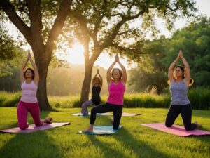 Vibrant Community Yoga in Nature – free AI stock image
