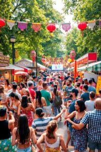 A Vibrant Crowd at a City Festival – free AI stock image