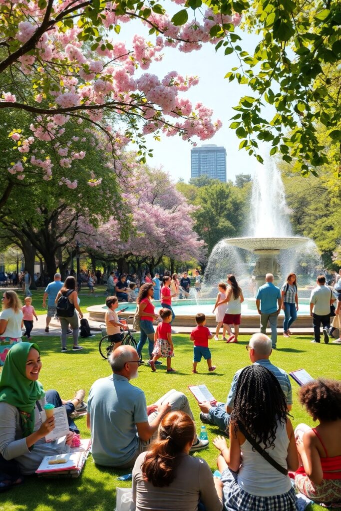 Vibrant Diversity in a City Park – free AI stock image