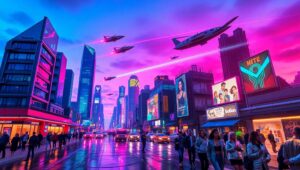 Vibrant Duotone Cityscape – free AI stock image