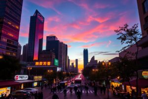 Vibrant Evening in the Urban Landscape – free AI stock image