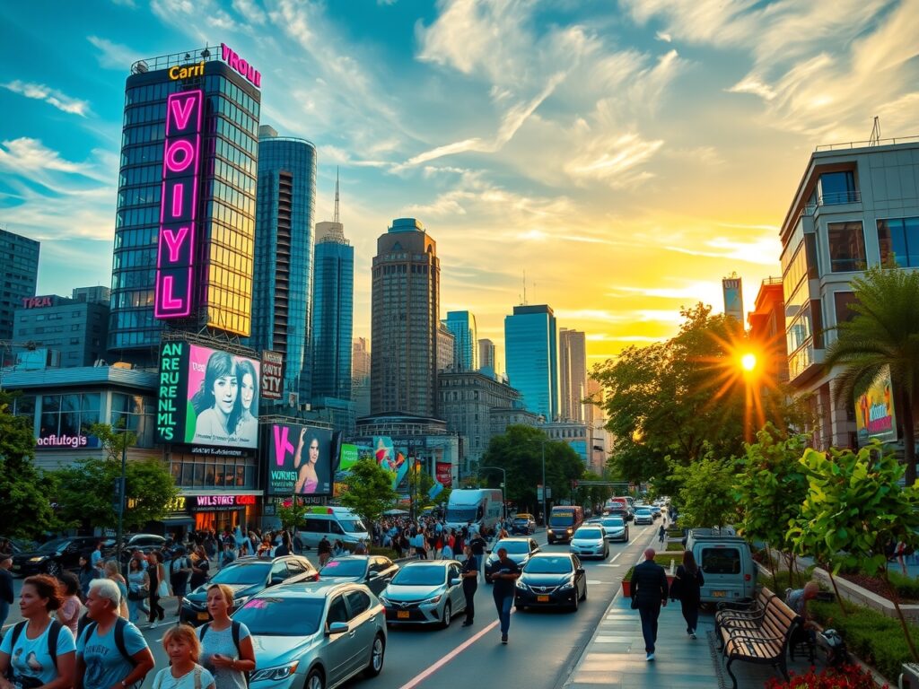 Vibrant Evening Scene in Urban Landscape – free AI stock image