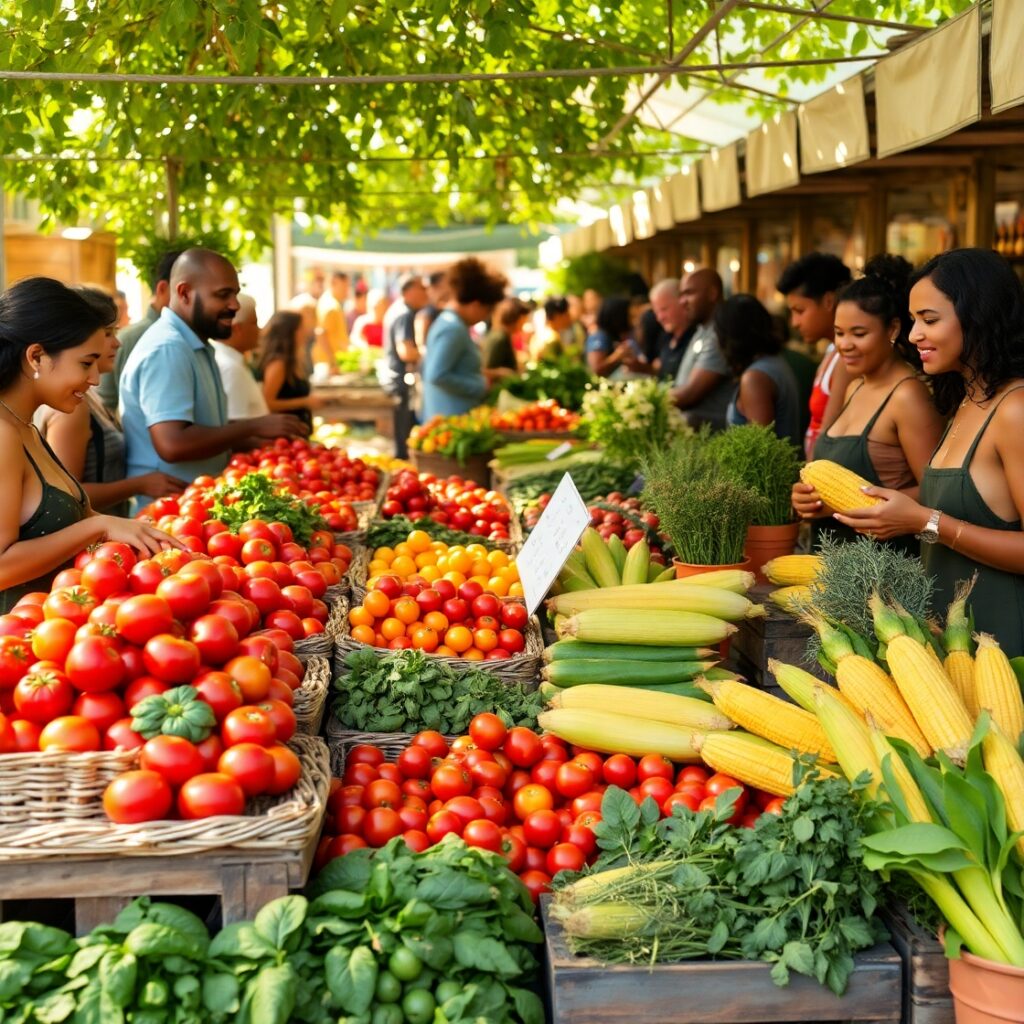 Vibrant Farmers Market Fresh Produce Display – free AI stock image