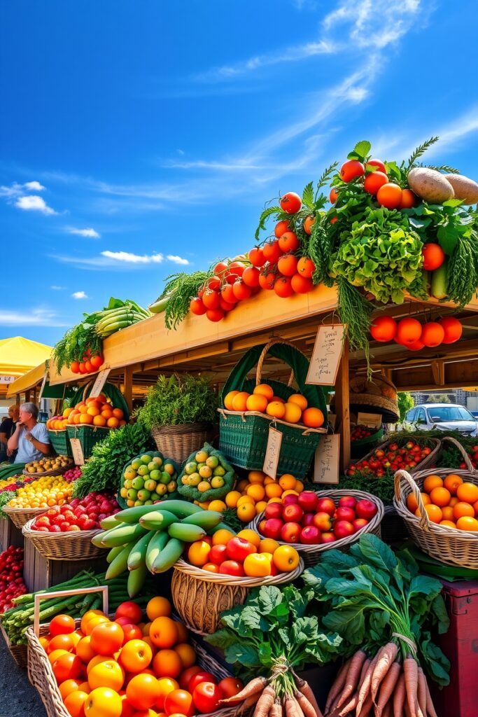 Vibrant Farmer’s Market Fruits and Vegetables – free AI stock image