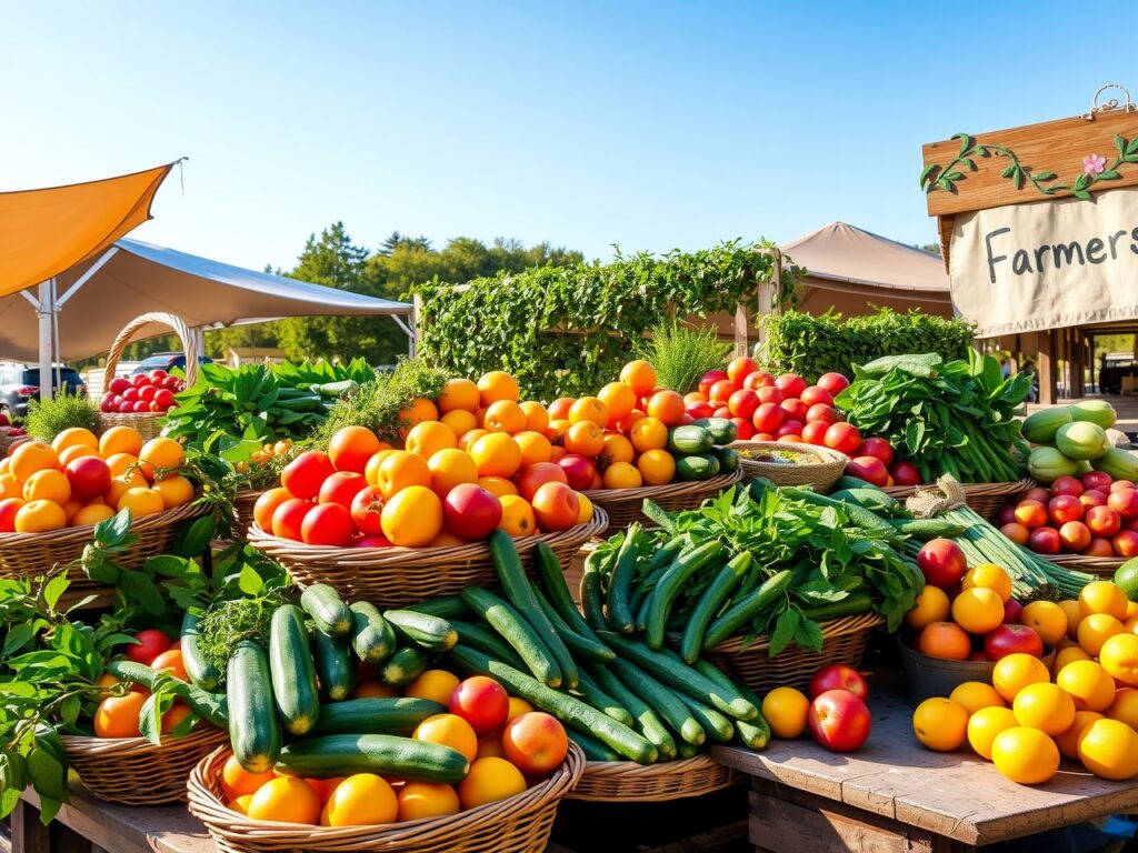 Vibrant Farmers Market Spread of Fresh Produce – free AI stock image