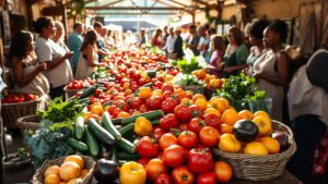 Vibrant Farmers Market Spread with Fresh Fruits and Vegetables image – free AI stock image