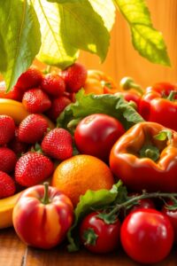 A Vibrant Feast of Fresh Fruits and Vegetables – free AI stock image
