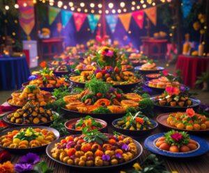 Vibrant Festival Table of Delicious Dishes – free AI stock image