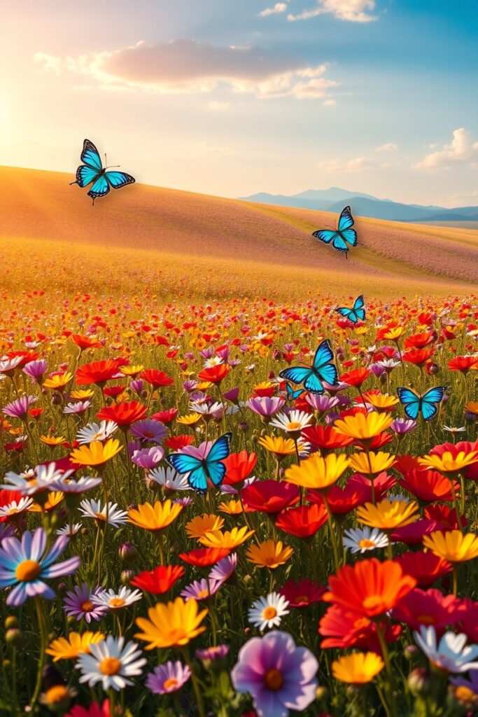Vibrant Field of Blooming Wildflowers – free AI stock image