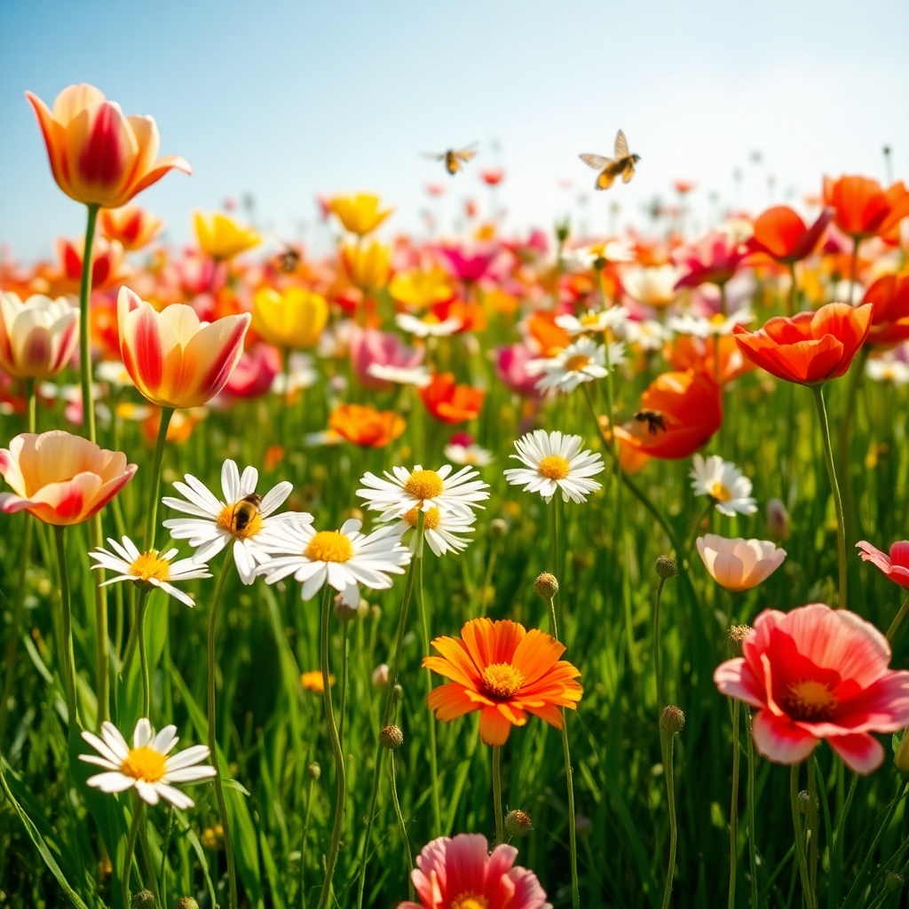 A Vibrant Field of Blossoming Flowers – free AI stock image