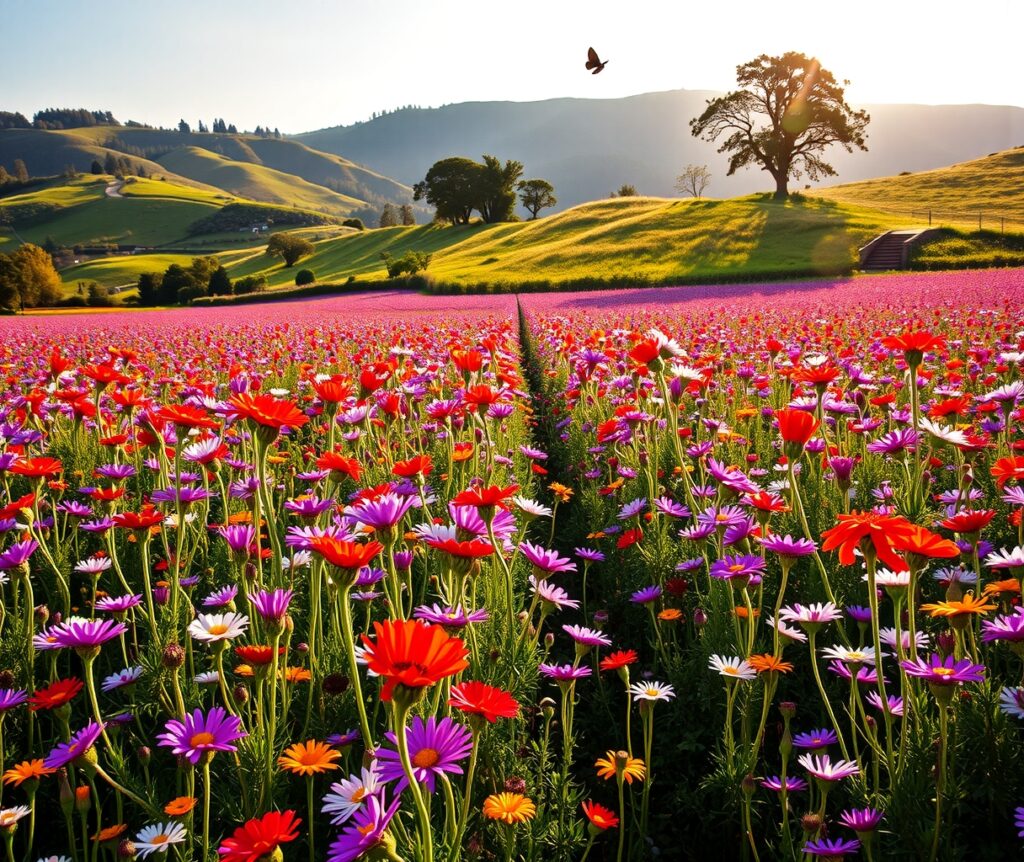 Vibrant Field of Blossoming Wildflowers – free AI stock image