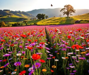 Vibrant Field of Blossoming Wildflowers – free AI stock image