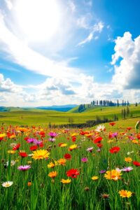 A Vibrant Field of Blossoming Wildflowers – free AI stock image
