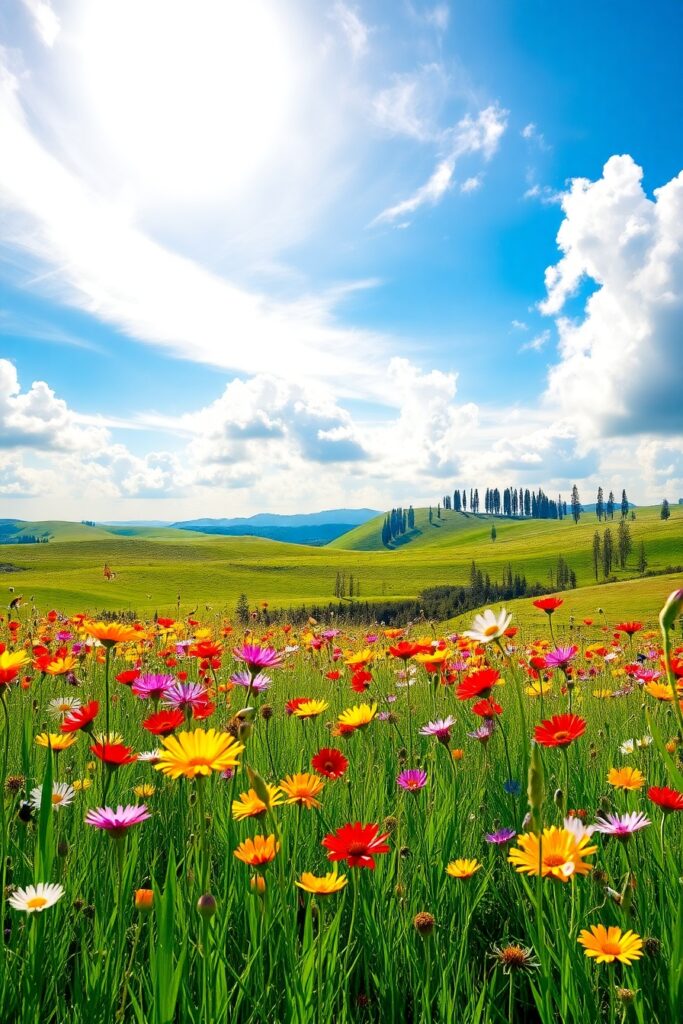 A Vibrant Field of Blossoming Wildflowers – free AI stock image